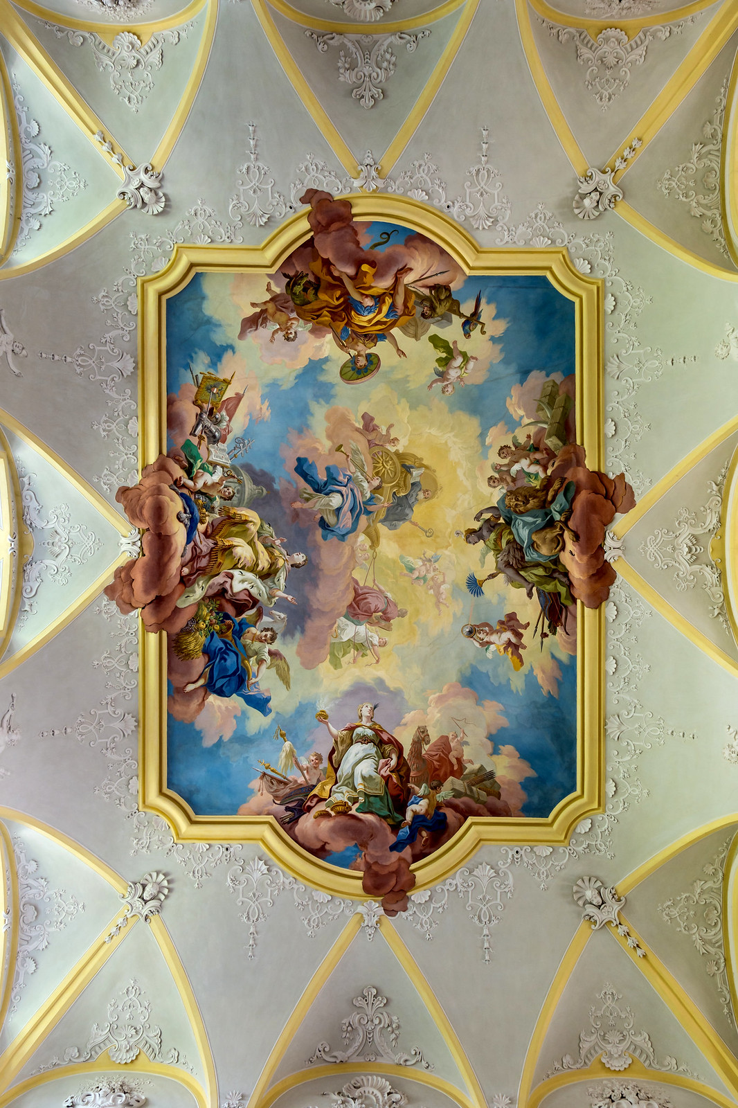 Ceiling fresco of the Abbey's Staircase at Seitenstetten Abbey (Lower Austria) by Bartolomeo Altomonte (1744) Triumph of St. Benedict. Credit Uoaei1