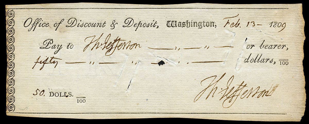 Will you take a check? No, I’m sorry Mr Jefferson, sir—we only accept cheques.