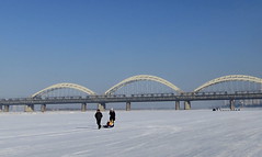 Central St in Harbin and the Frozen Songhua River