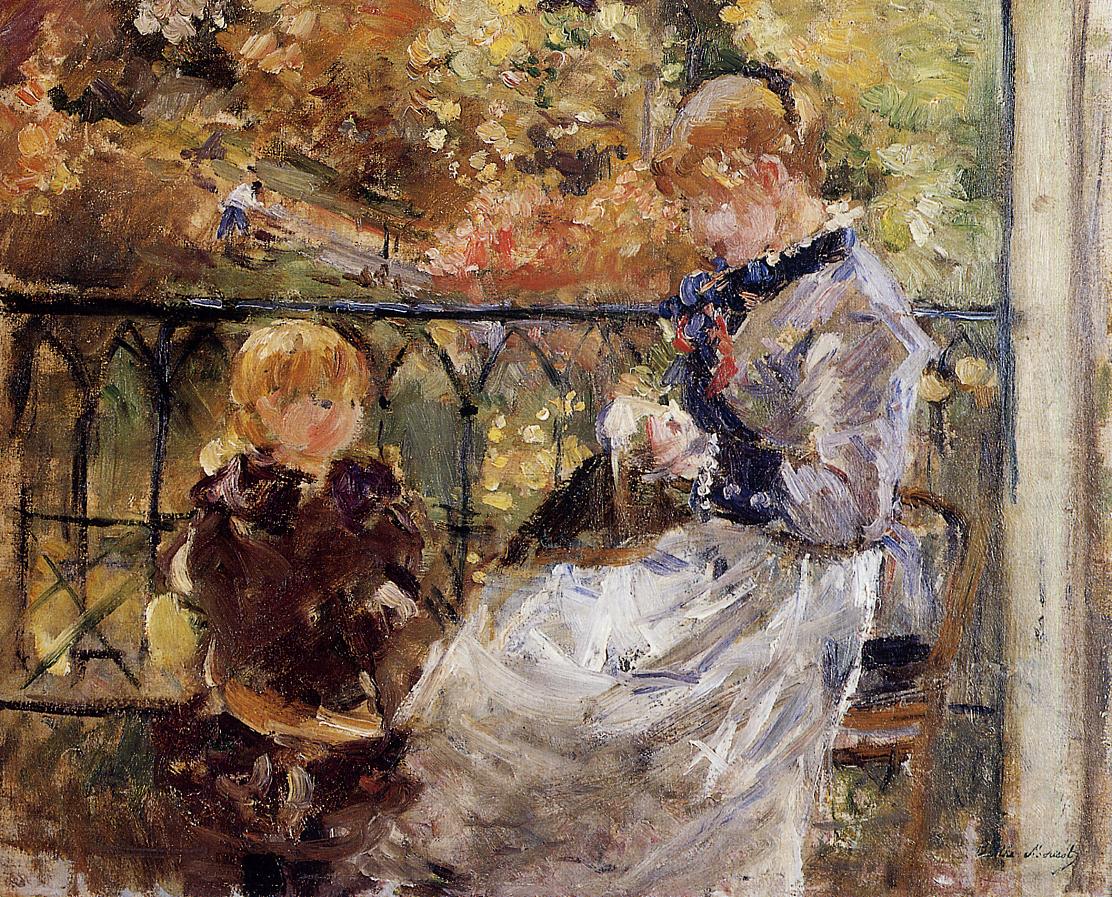 On the Balcony of Eugene Manet's Room at Bougival by Berthe Morisot, 1881