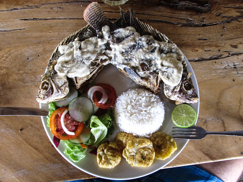 Playa Santo Domingo: un poisson (enfin, deux car ils étaient petits) à la sauce à l'ail
