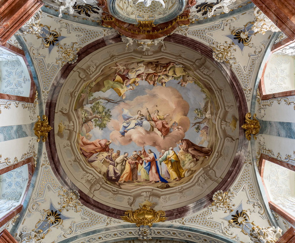 Fresco of the north dome at the library of Altenburg Abbey (Lower Austria) by Paul Troger (1742) Theology and Jurisprudence. Credit Uoaei1