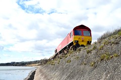 colas and db shenker engineering trains on the river teign march 2016