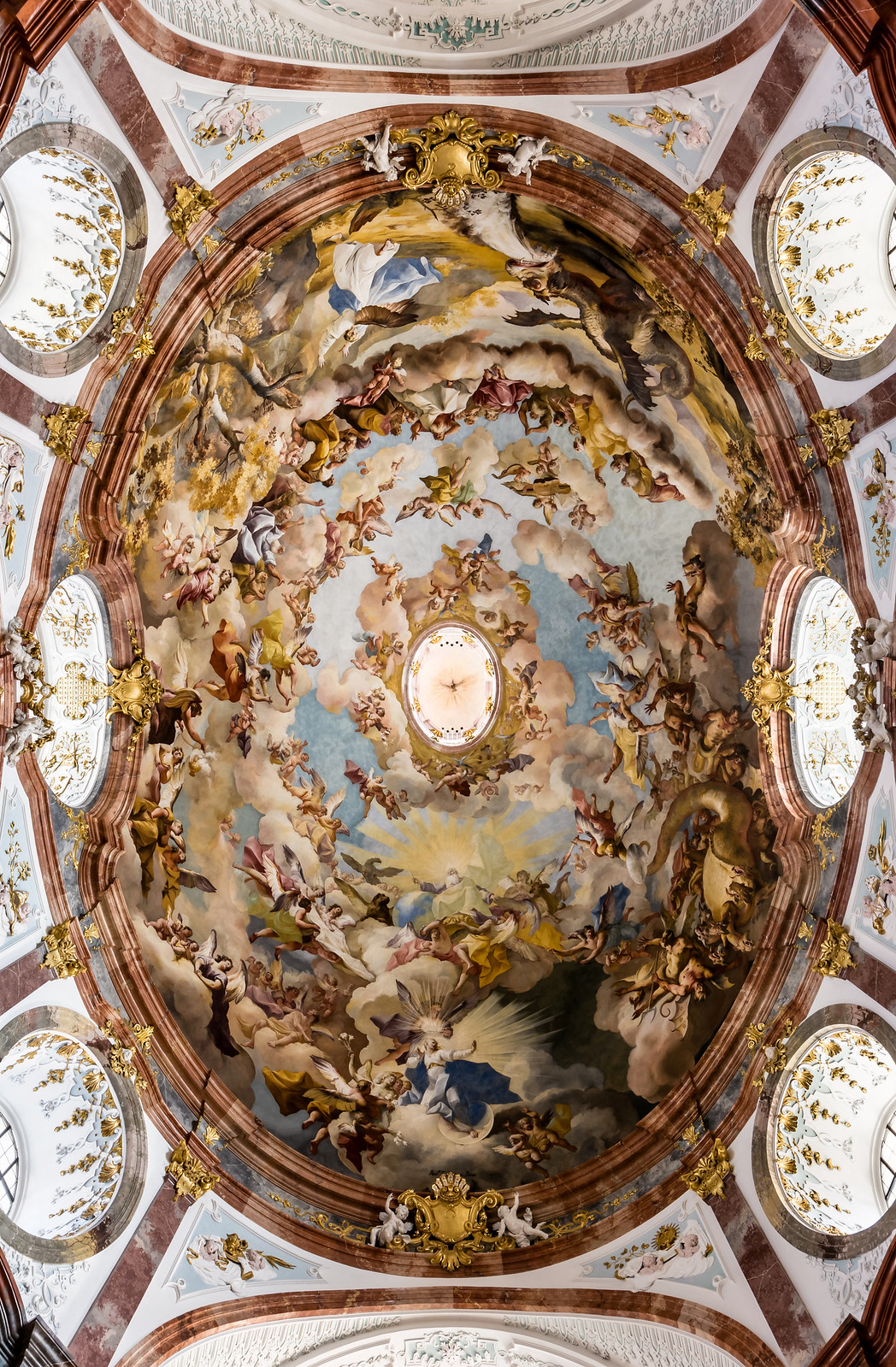 Fresco in the dome of Altenburg Abbey Church (Lower Austria) by Paul Troger (1733) The apocalyptic vision of St. John. Credit Uoaei1