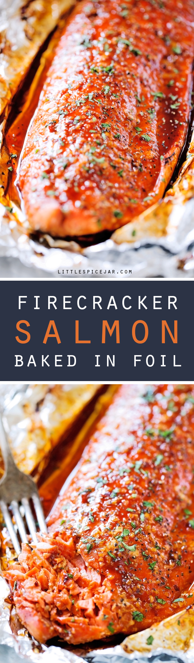 Firecracker Baked Salmon in Foil - An easy baked salmon recipe that takes just 30 minutes to make and is sure to be a crowd pleaser! #bakedsalmon #salmon #salmoninfoil | Littlespicejar.com