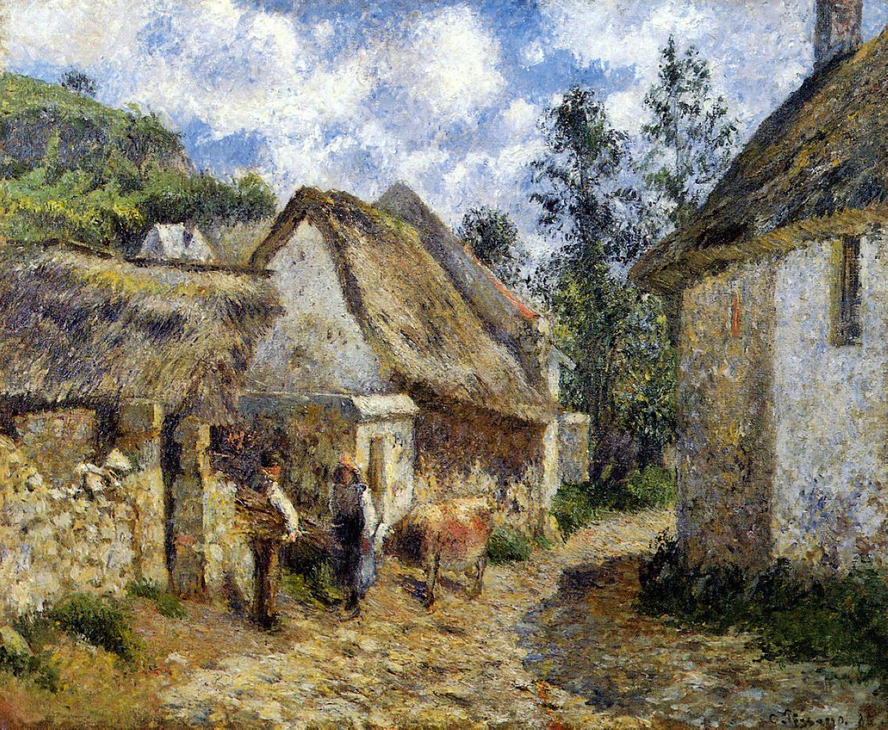 A Street in Auvers (Thatched Cottage and Cow) by Camille Pissarro, 1880