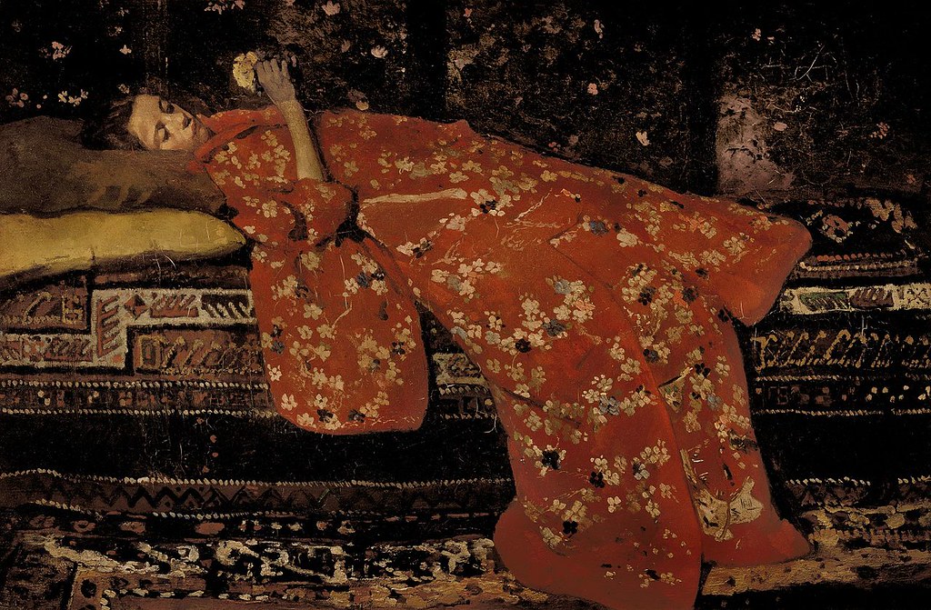 Girl in red kimono lying by George Hendrik Breitner, 1894