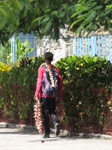 Cienfuegos: un vendeur ambulant  d'ail et d'oignons