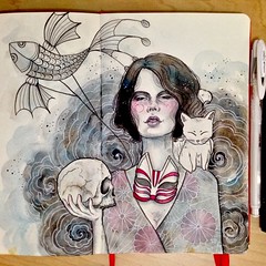 "Kitsune" Watercolor and ink on my moleskine sketchbook ^____^