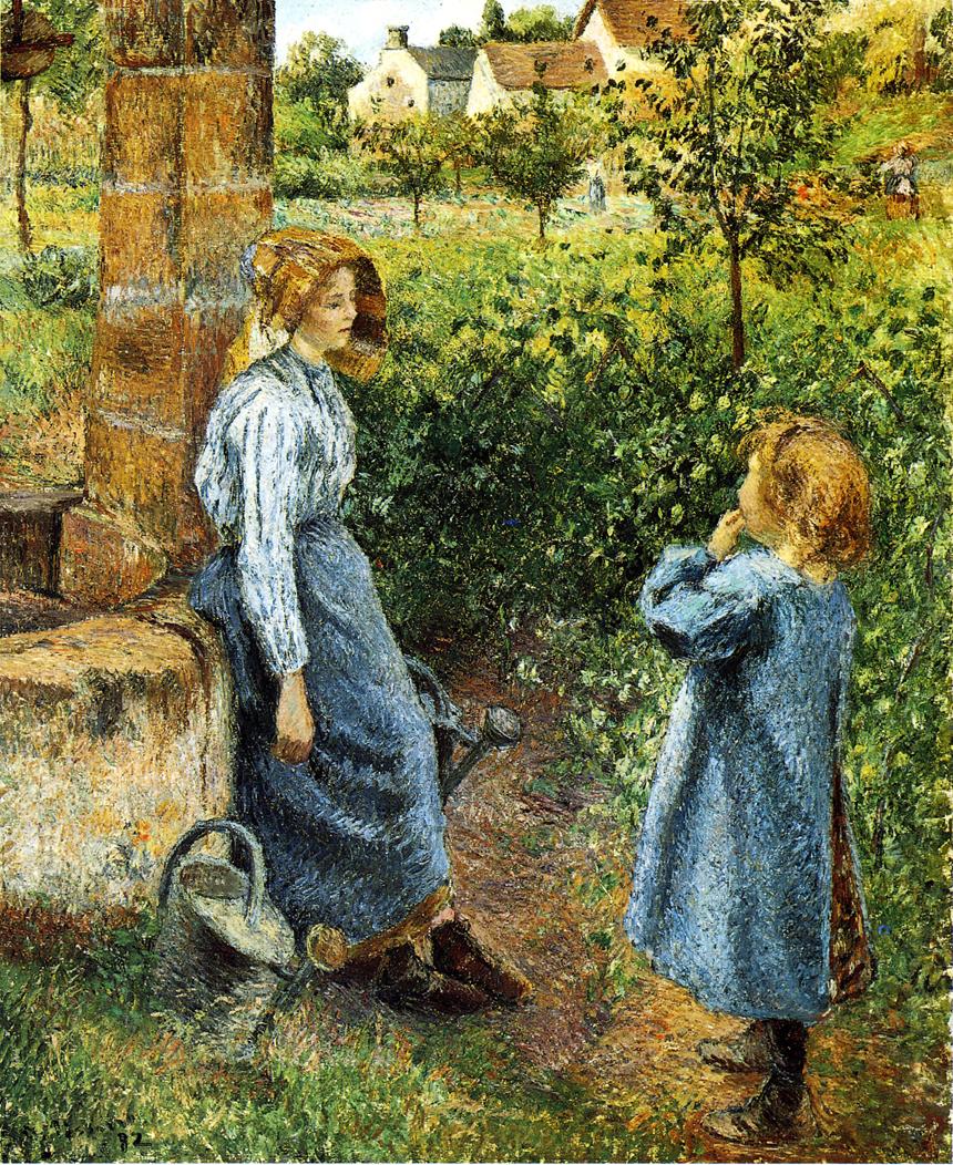 Young Woman and Child at the Well by Camille Pissarro, 1882