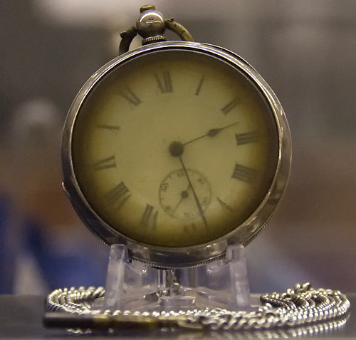 From a Titanic exhibition at Southampton – a retrieved fob watch from an unknown passenger, that had stopped at the approximate time that the ship went down on that fateful night on April 15 1912 at 02:20.
