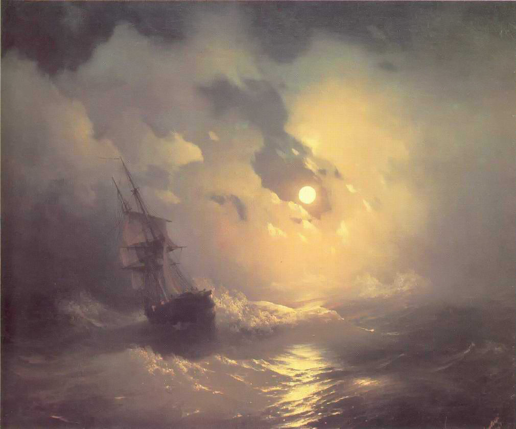 Tempest on the sea at night by Ivan Aivazovsky, 1849
