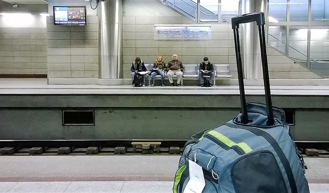 luggage waiting train station Doukissis Plakentias Athens