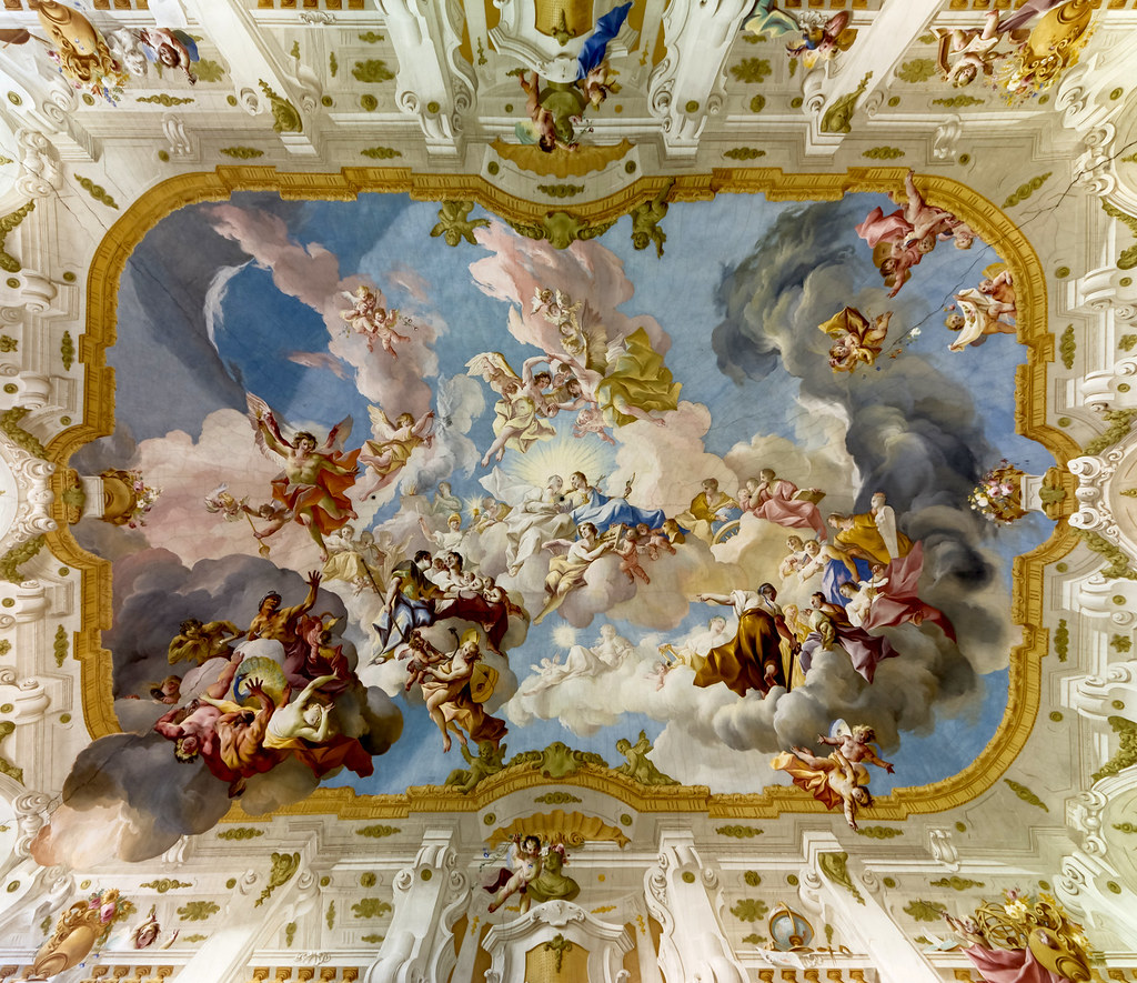 Ceiling fresco of the Marble Hall at Seitenstetten Abbey (Lower Austria) by Paul Troger (1735) The Harmony between Religion and Science. Credit Uoaei1