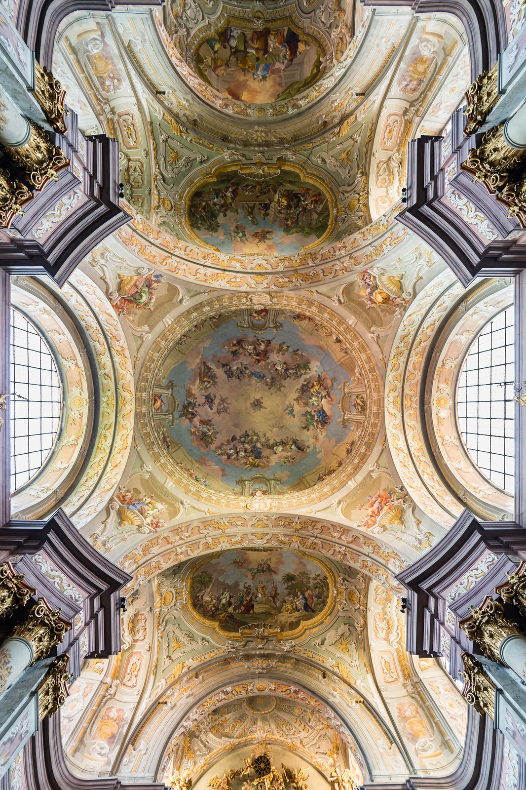 Ceiling frescos in Herzogenburg Abbey Church (Lower Austria) by Daniel Gran (left fresco) and Bartolomeo Altomonte. Credit Uoaei1