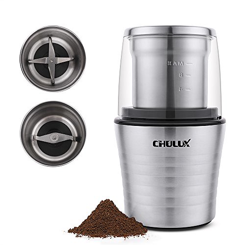 CHULUX Electric Spices and Coffee Grinder with 2.5 Ounce Two Detachable Cups for Wet/Dry Food,Powerful Stainless Steel Blades and Cleaning Brush Review