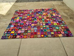 Three hundred and sixty crochet remnants rehabbed into crochet squares