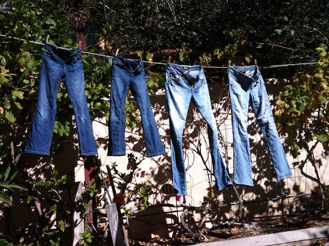 Blue jeans in a row