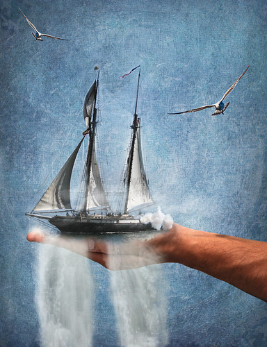 bird water clouds photoshop waterfall ship hand arm gull surreal manipulation montage sail imagine 365 schooner ourtime brendastarr mywinners mikebaird obsidiandawn artofimages altrafotografia nanceeart chiaralily
