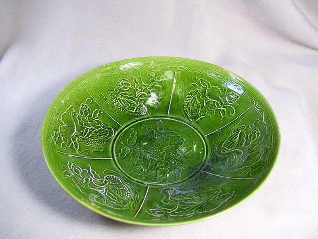 Green glaze , Din ware, with imprinted relief