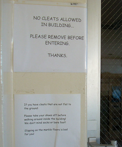 No cleats allowed in building