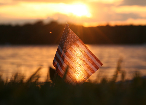 sunset lake proud america canon michigan flag americanflag 123 patriotic rebelxt northlake thebigone aplusphoto annarborarea flickrelite chalkerville