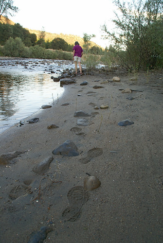 sunset water river footprints shore kathy wife americanriver coloma