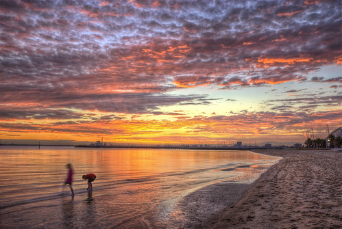 pink sunset red orange playing reflection beach water colors yellow kids clouds photoshop catchycolors pier sand colorful australia melbourne victoria hdr stkilda topaz portphillipbay photomatix