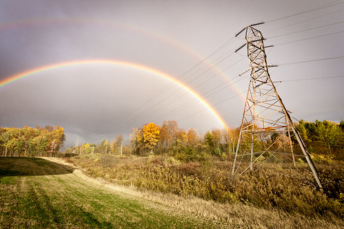 grass landscape rainbow wideangle powerlines doublerainbow