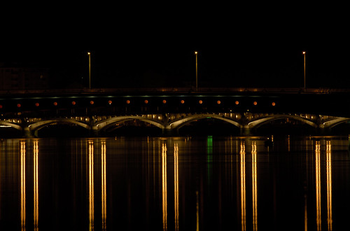 bridge light france reflection water river europe nightshot anglet