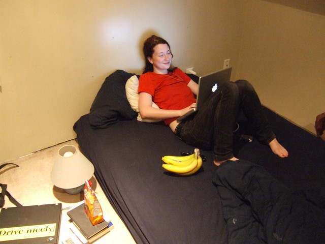 Sarah Stambaugh - red shirt, bananas