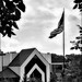 Church and flag (b&w)