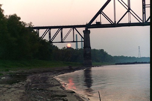 railroad trestle bridge sunset ohioriver