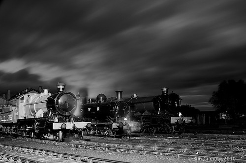 longexposure blackandwhite night steam locomotive didcot greatwesternrailway afsdxvrzoomnikkor18200mmf3556gifed gwr195
