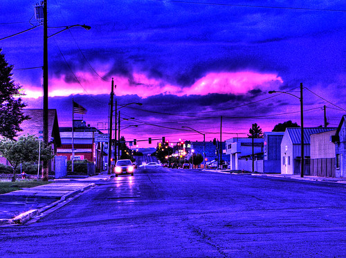 road county street pink blue sunset cloud white cars rain clouds oregon wolf downtown path burns eastern hdr harney