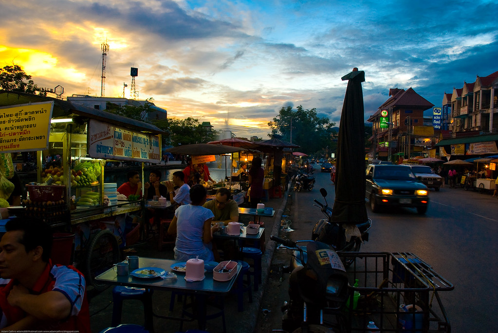 Sunset over Chiang Mai Gate market in Chiang Mai