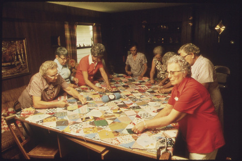 Senior Citizens in New Ulm, Minnesota, Making a Quilt...