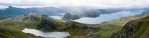 panorama mountain lake water norway view oppland bitihorn1607