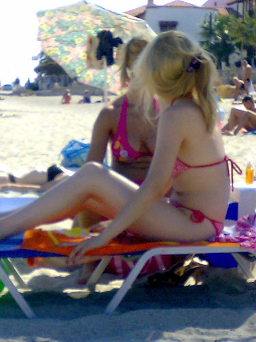 pink girls beach sand greece bikini halkidiki pefkohori
