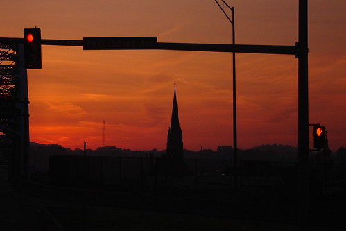 orange church clouds sunrise pennsylvania steeple buswindow mckeesrocks
