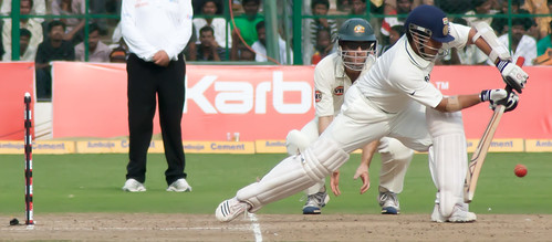 Sachin defends the ball