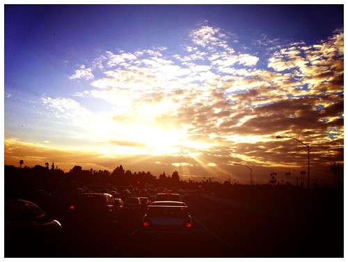 camera sun cars clouds sunrise freeway rays anaheim brakelights southbound 5freeway iphone4