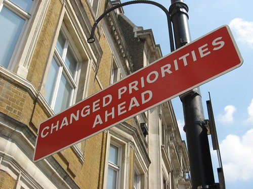 Changed Priorities Ahead sign