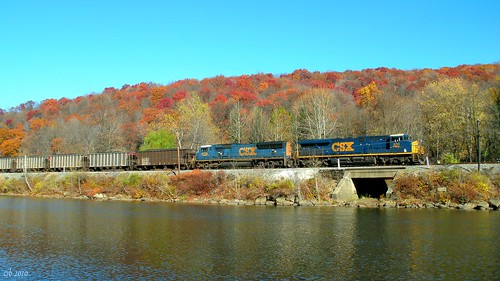 railroad november autumn trees fall water leaves train diesel pennsylvania scenic engine foliage locomotive coal shipping ge freight 830 generalelectric csx fayettecounty youghioghenyriver emd gevo sd70mac 4776 es44ac electromotivedivision southconnellsville keystonesubdivision scwx openhoppers u306 southcarolinapubicserviceauthority