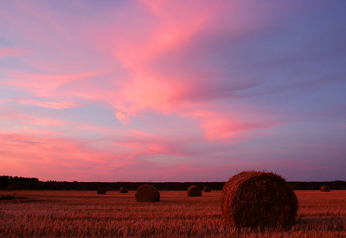 sunset sky clouds hay