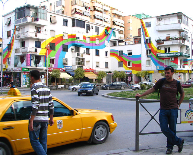 The colourful apartment buildings of Tirana