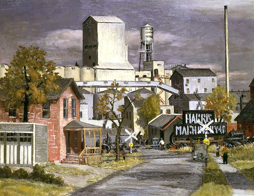 street urban house industry minnesota architecture painting factory cityscape canvas domestic fabric oil 1934 grainelevator newdeal smithsonianamericanartmuseum publicworksofartproject arnoldnessklagstad