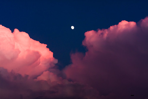pink blue sunset moon night clouds