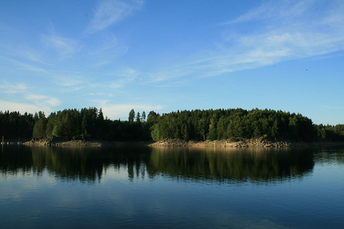 blue sky reflection water landscape austria see spiegelung stausee ottenstein