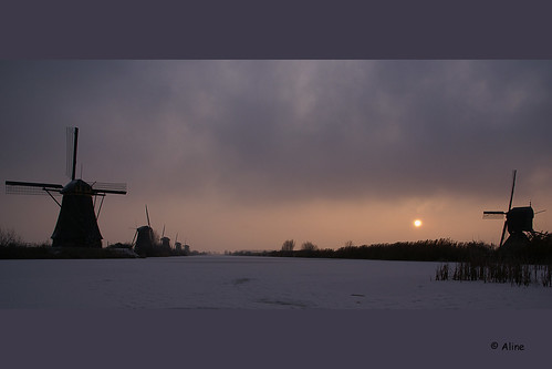 winter sunset snow cold holland mill ice netherlands windmill silhouette zonsondergang sneeuw nederland mills kinderdijk molen ijs koud molens